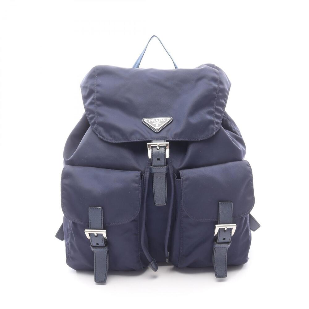 Prada Backpack Daybag Rucksack Saffiano Leather Navy Blue